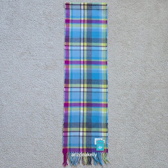 NWT Merino Wool Plaid Scarf AVOCA Ireland Blue & Purple Plaid - Picture 3 of 10